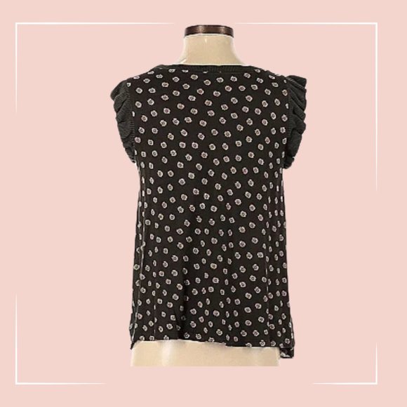 Ann Taylor LOFT Sleeveless Blouse | Floral Print, Ruffles - Picture 2 of 3